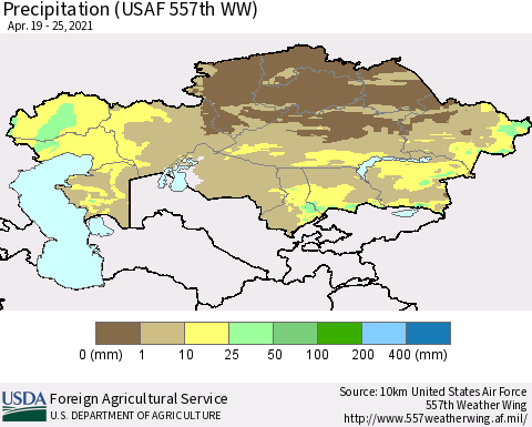 Kazakhstan Precipitation (USAF 557th WW) Thematic Map For 4/19/2021 - 4/25/2021