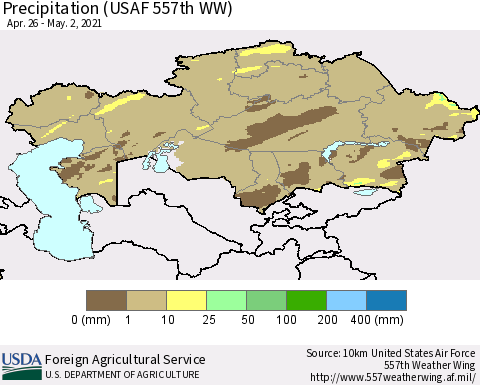 Kazakhstan Precipitation (USAF 557th WW) Thematic Map For 4/26/2021 - 5/2/2021