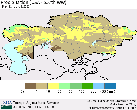 Kazakhstan Precipitation (USAF 557th WW) Thematic Map For 5/31/2021 - 6/6/2021