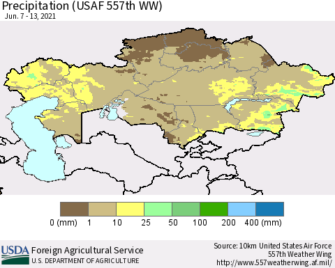 Kazakhstan Precipitation (USAF 557th WW) Thematic Map For 6/7/2021 - 6/13/2021