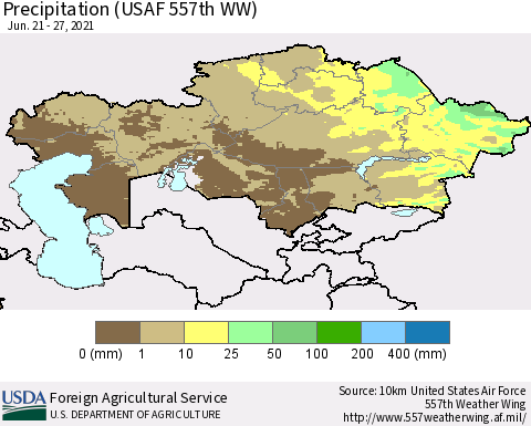 Kazakhstan Precipitation (USAF 557th WW) Thematic Map For 6/21/2021 - 6/27/2021
