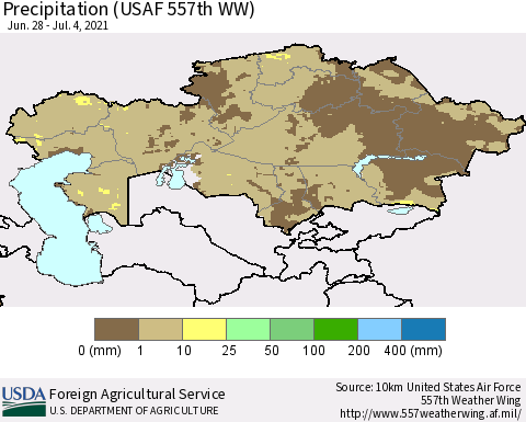 Kazakhstan Precipitation (USAF 557th WW) Thematic Map For 6/28/2021 - 7/4/2021