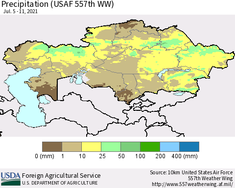 Kazakhstan Precipitation (USAF 557th WW) Thematic Map For 7/5/2021 - 7/11/2021