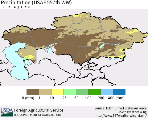 Kazakhstan Precipitation (USAF 557th WW) Thematic Map For 7/26/2021 - 8/1/2021
