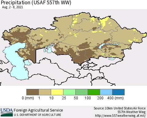 Kazakhstan Precipitation (USAF 557th WW) Thematic Map For 8/2/2021 - 8/8/2021