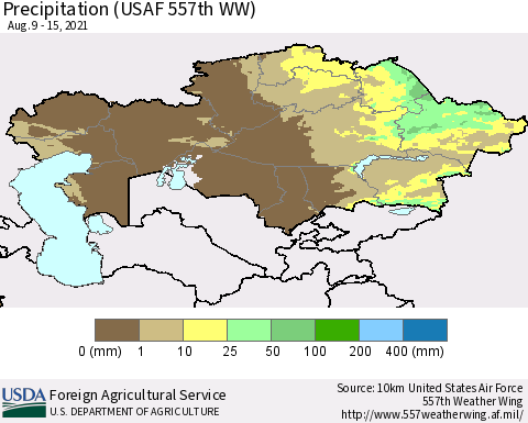 Kazakhstan Precipitation (USAF 557th WW) Thematic Map For 8/9/2021 - 8/15/2021