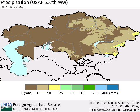 Kazakhstan Precipitation (USAF 557th WW) Thematic Map For 8/16/2021 - 8/22/2021