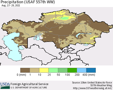 Kazakhstan Precipitation (USAF 557th WW) Thematic Map For 8/23/2021 - 8/29/2021