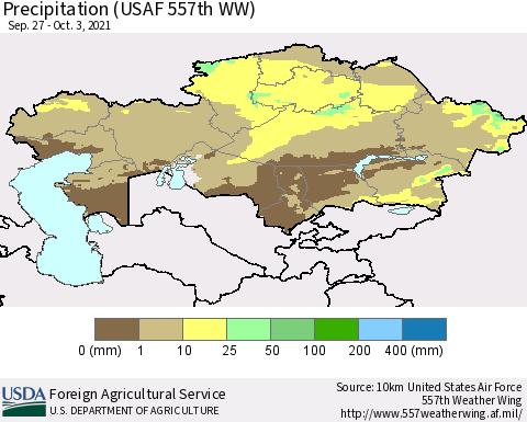 Kazakhstan Precipitation (USAF 557th WW) Thematic Map For 9/27/2021 - 10/3/2021