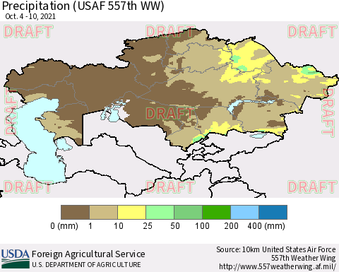 Kazakhstan Precipitation (USAF 557th WW) Thematic Map For 10/4/2021 - 10/10/2021