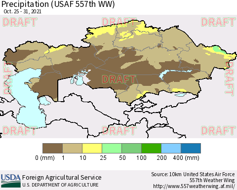Kazakhstan Precipitation (USAF 557th WW) Thematic Map For 10/25/2021 - 10/31/2021
