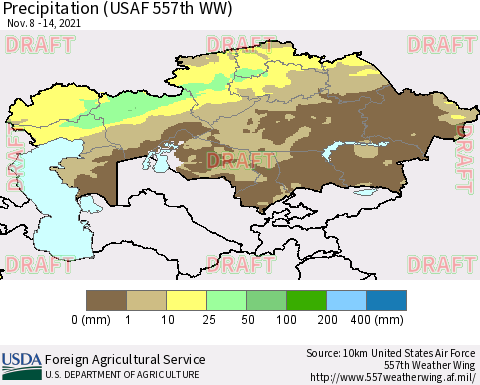 Kazakhstan Precipitation (USAF 557th WW) Thematic Map For 11/8/2021 - 11/14/2021