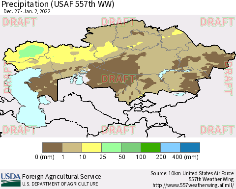 Kazakhstan Precipitation (USAF 557th WW) Thematic Map For 12/27/2021 - 1/2/2022
