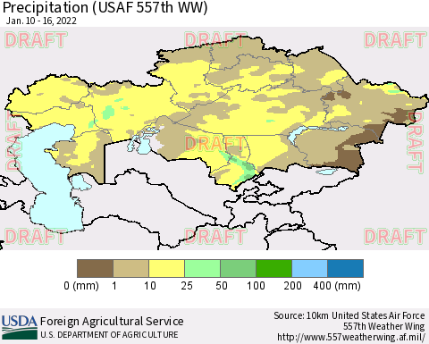 Kazakhstan Precipitation (USAF 557th WW) Thematic Map For 1/10/2022 - 1/16/2022
