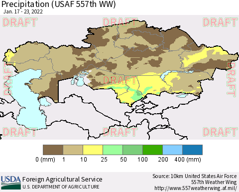 Kazakhstan Precipitation (USAF 557th WW) Thematic Map For 1/17/2022 - 1/23/2022