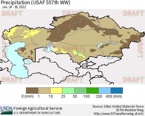 Kazakhstan Precipitation (USAF 557th WW) Thematic Map For 1/24/2022 - 1/30/2022