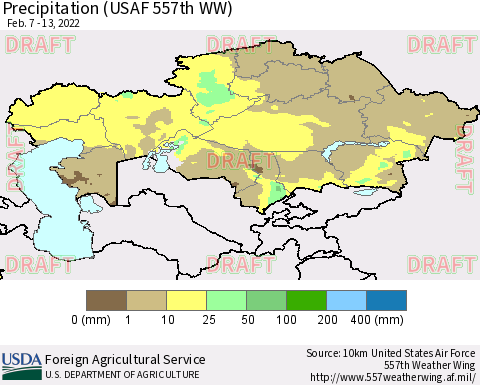 Kazakhstan Precipitation (USAF 557th WW) Thematic Map For 2/7/2022 - 2/13/2022