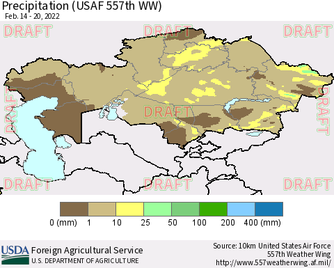 Kazakhstan Precipitation (USAF 557th WW) Thematic Map For 2/14/2022 - 2/20/2022