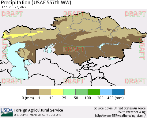 Kazakhstan Precipitation (USAF 557th WW) Thematic Map For 2/21/2022 - 2/27/2022
