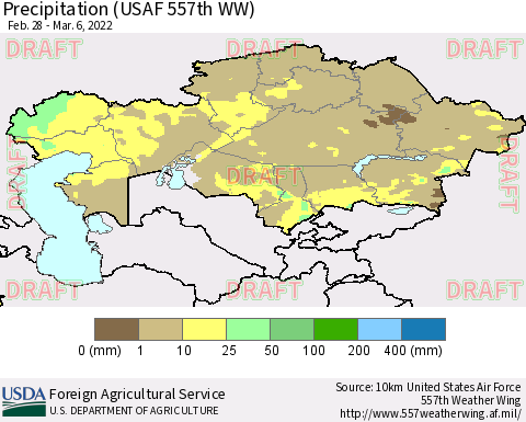 Kazakhstan Precipitation (USAF 557th WW) Thematic Map For 2/28/2022 - 3/6/2022