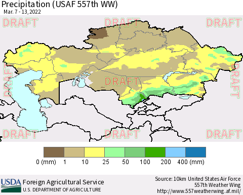 Kazakhstan Precipitation (USAF 557th WW) Thematic Map For 3/7/2022 - 3/13/2022