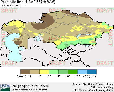 Kazakhstan Precipitation (USAF 557th WW) Thematic Map For 3/14/2022 - 3/20/2022