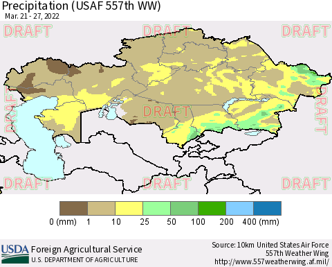 Kazakhstan Precipitation (USAF 557th WW) Thematic Map For 3/21/2022 - 3/27/2022