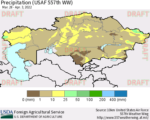 Kazakhstan Precipitation (USAF 557th WW) Thematic Map For 3/28/2022 - 4/3/2022