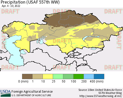 Kazakhstan Precipitation (USAF 557th WW) Thematic Map For 4/4/2022 - 4/10/2022