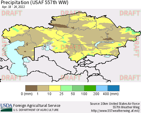 Kazakhstan Precipitation (USAF 557th WW) Thematic Map For 4/18/2022 - 4/24/2022