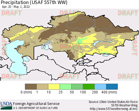 Kazakhstan Precipitation (USAF 557th WW) Thematic Map For 4/25/2022 - 5/1/2022