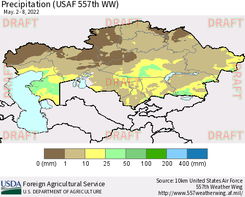 Kazakhstan Precipitation (USAF 557th WW) Thematic Map For 5/2/2022 - 5/8/2022