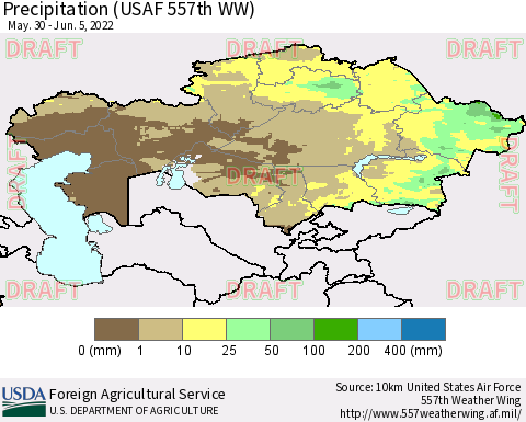 Kazakhstan Precipitation (USAF 557th WW) Thematic Map For 5/30/2022 - 6/5/2022