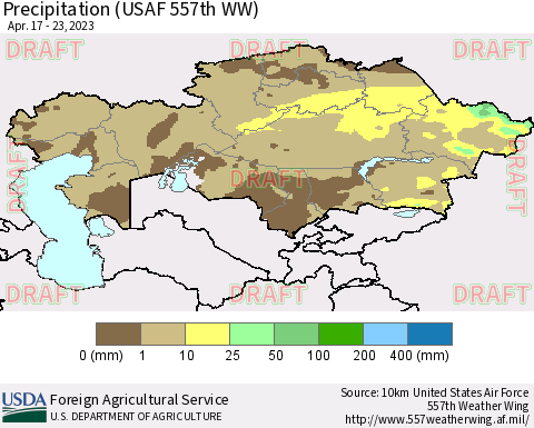Kazakhstan Precipitation (USAF 557th WW) Thematic Map For 4/17/2023 - 4/23/2023