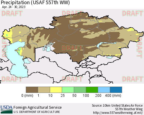 Kazakhstan Precipitation (USAF 557th WW) Thematic Map For 4/24/2023 - 4/30/2023
