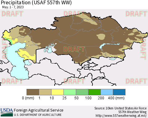 Kazakhstan Precipitation (USAF 557th WW) Thematic Map For 5/1/2023 - 5/7/2023