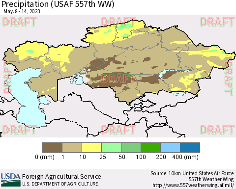 Kazakhstan Precipitation (USAF 557th WW) Thematic Map For 5/8/2023 - 5/14/2023