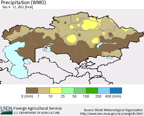 Kazakhstan Precipitation (WMO) Thematic Map For 9/6/2021 - 9/12/2021