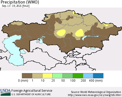 Kazakhstan Precipitation (WMO) Thematic Map For 9/13/2021 - 9/19/2021