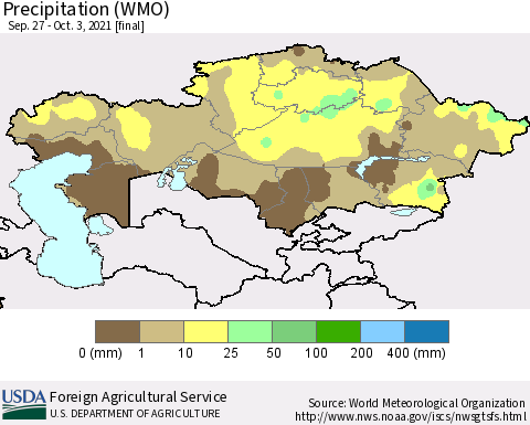 Kazakhstan Precipitation (WMO) Thematic Map For 9/27/2021 - 10/3/2021