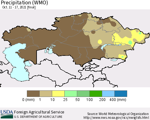 Kazakhstan Precipitation (WMO) Thematic Map For 10/11/2021 - 10/17/2021