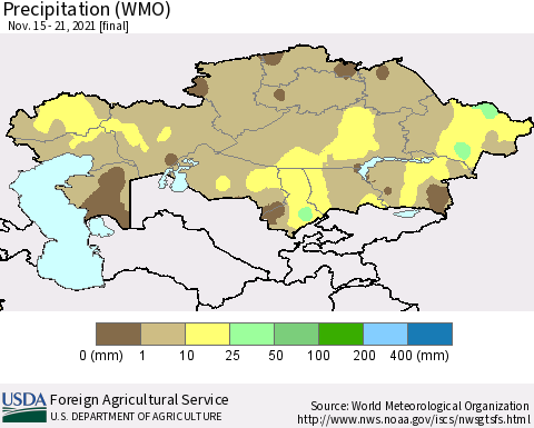 Kazakhstan Precipitation (WMO) Thematic Map For 11/15/2021 - 11/21/2021