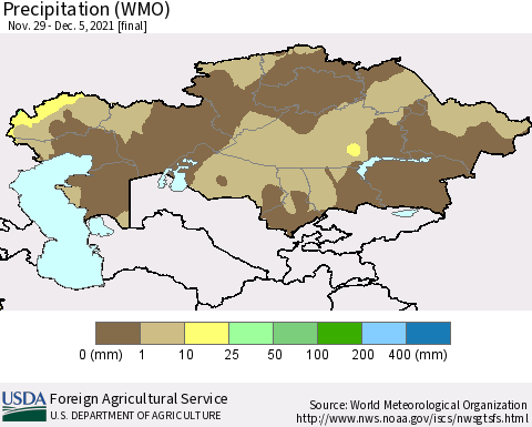 Kazakhstan Precipitation (WMO) Thematic Map For 11/29/2021 - 12/5/2021