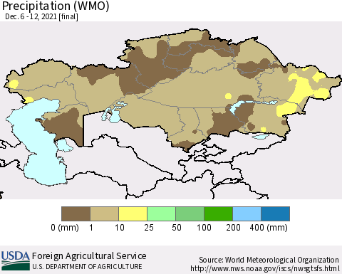 Kazakhstan Precipitation (WMO) Thematic Map For 12/6/2021 - 12/12/2021