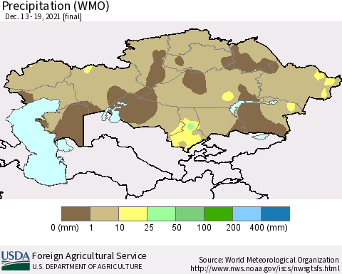 Kazakhstan Precipitation (WMO) Thematic Map For 12/13/2021 - 12/19/2021
