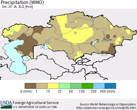 Kazakhstan Precipitation (WMO) Thematic Map For 12/20/2021 - 12/26/2021