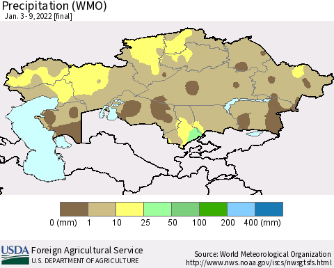 Kazakhstan Precipitation (WMO) Thematic Map For 1/3/2022 - 1/9/2022