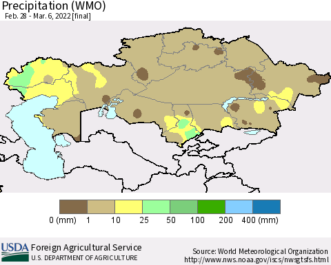 Kazakhstan Precipitation (WMO) Thematic Map For 2/28/2022 - 3/6/2022