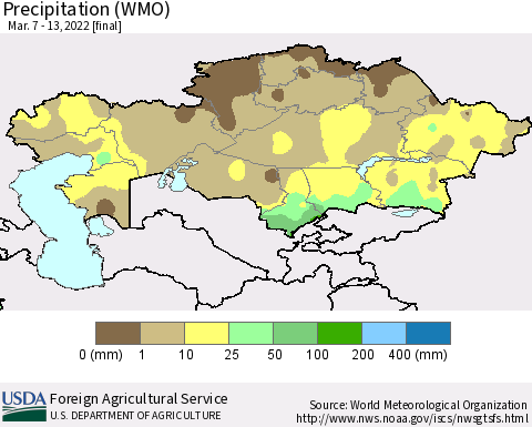Kazakhstan Precipitation (WMO) Thematic Map For 3/7/2022 - 3/13/2022