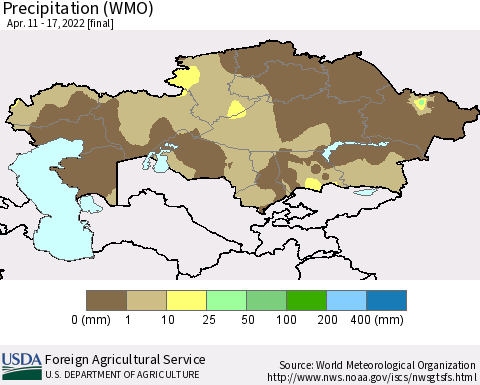 Kazakhstan Precipitation (WMO) Thematic Map For 4/11/2022 - 4/17/2022